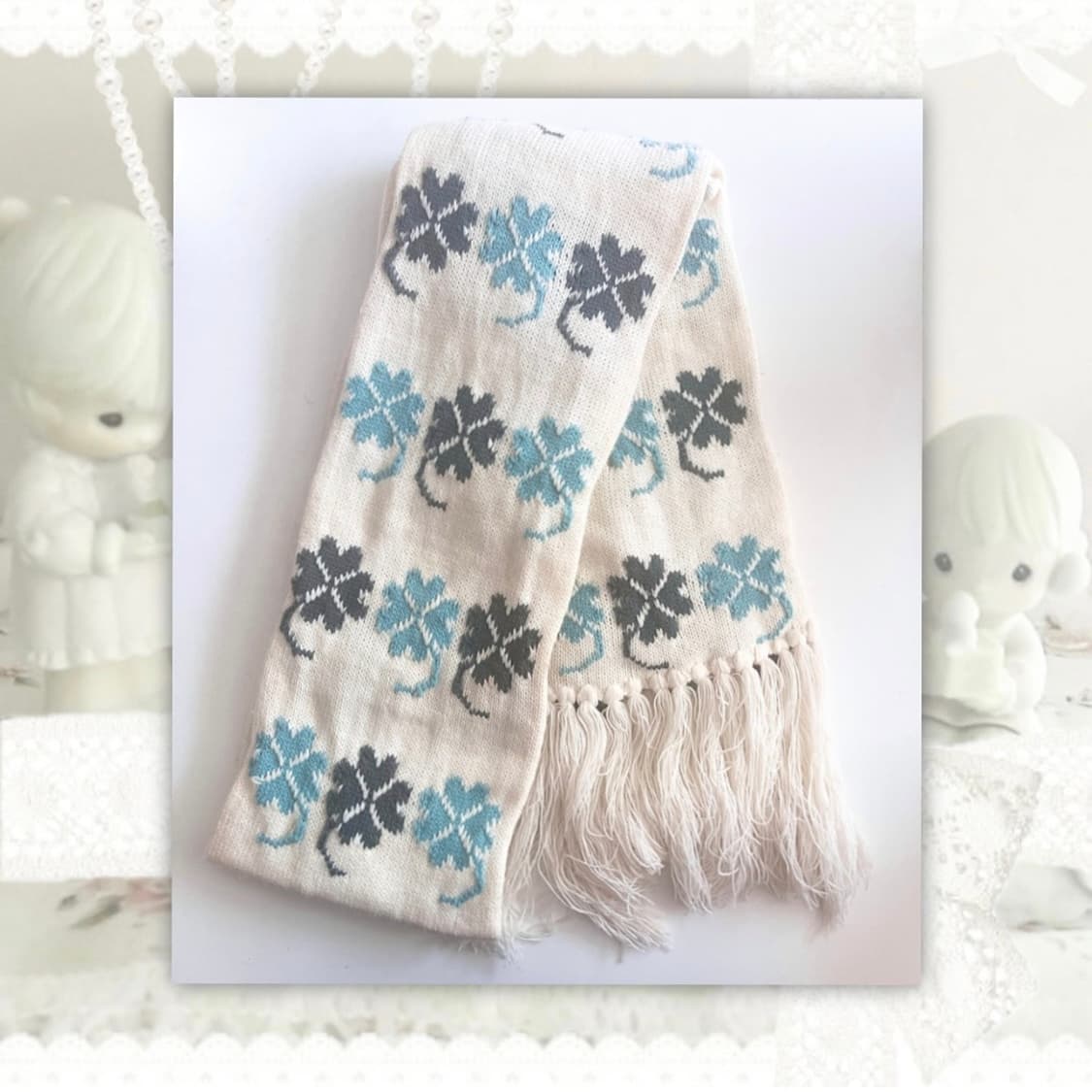 일본 빈티지 모리걸 목도리 스카프 네잎클로버 행운 🍀 상품이미지3