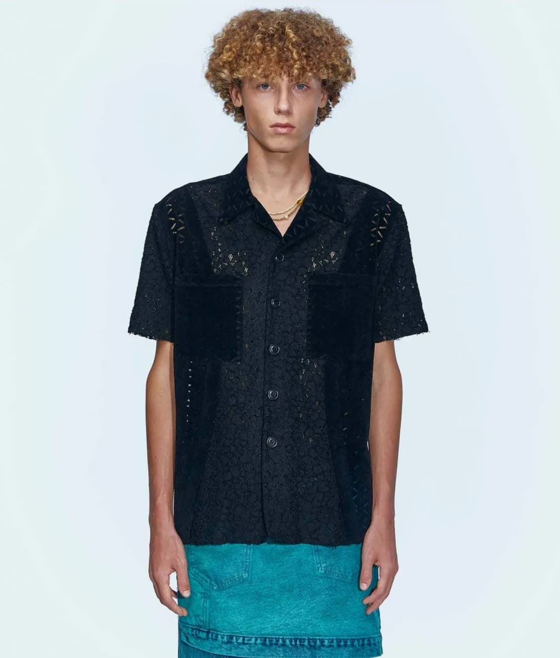  앤더슨벨 하프 시어 플라워 레이스 셔츠 atb951m(BLACK) 상품이미지1