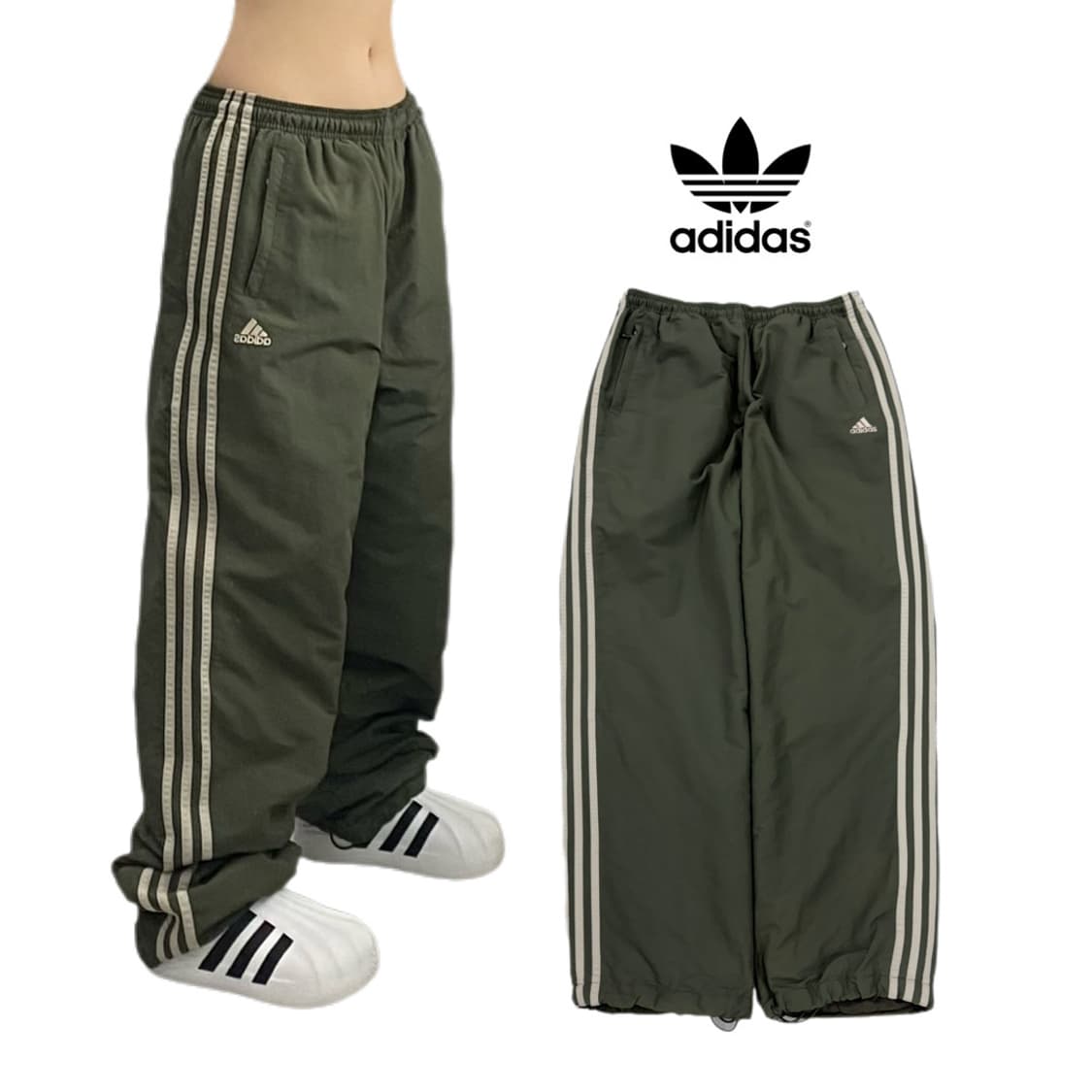 아디다스 90s 카키 삼선 올드스쿨 바람막이 트랙팬츠 상품이미지1