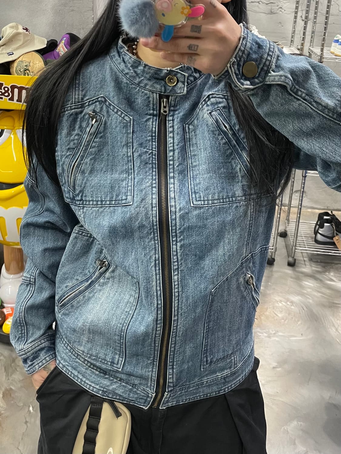 빈티지 데님 워싱 바이커 자켓 상품이미지8