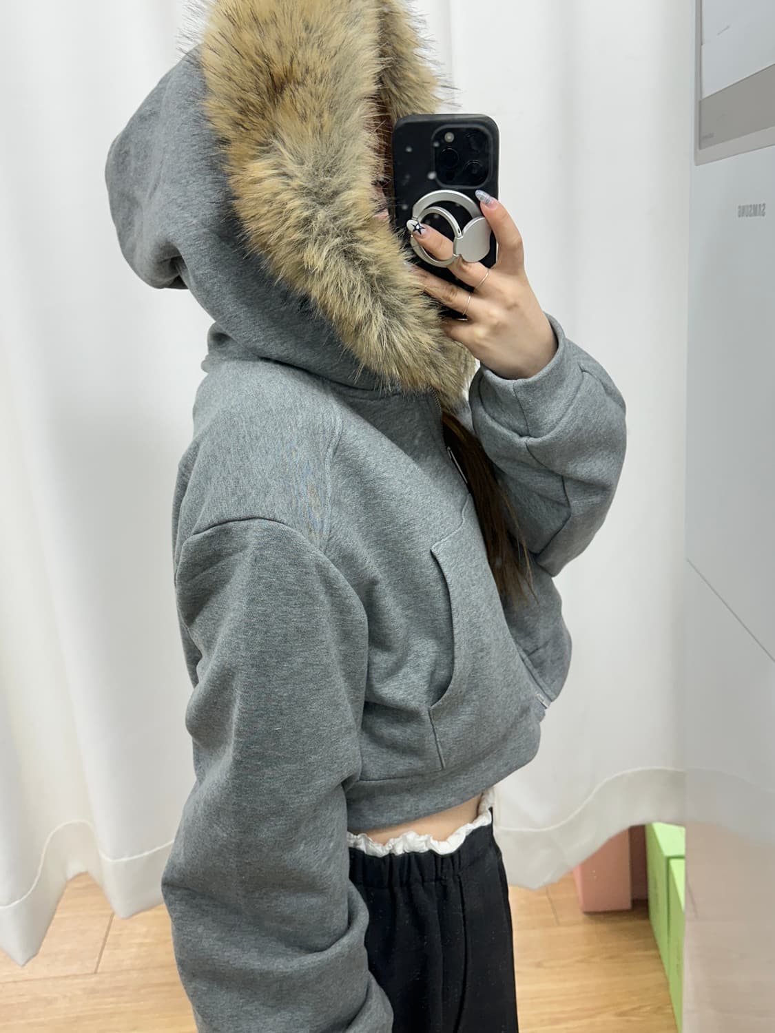 퍼 크롭 후드집업 상품이미지7