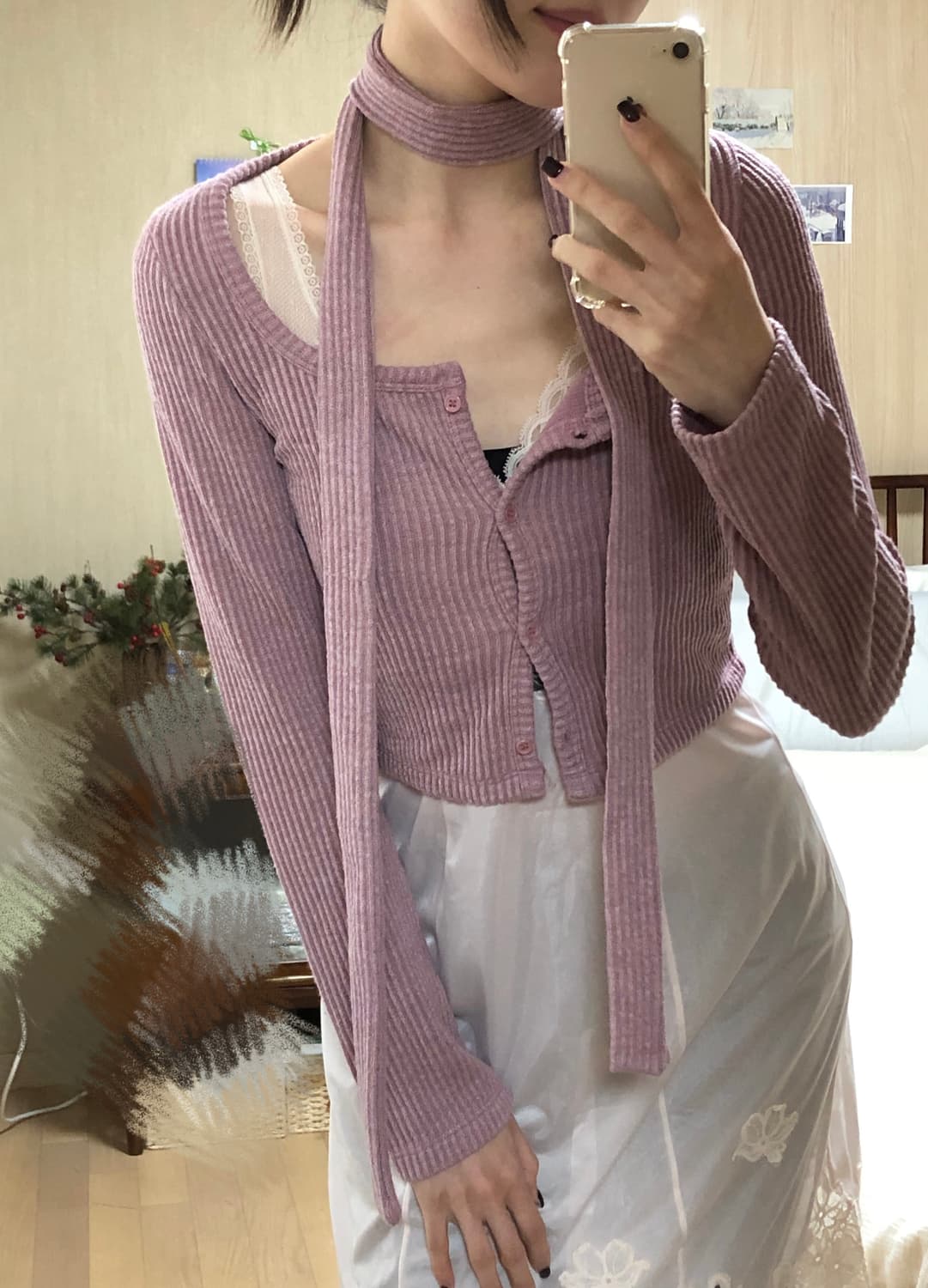 [새제품] 아쿠비 클럽 스퀘어 가디건 머플러 세트 상품이미지2