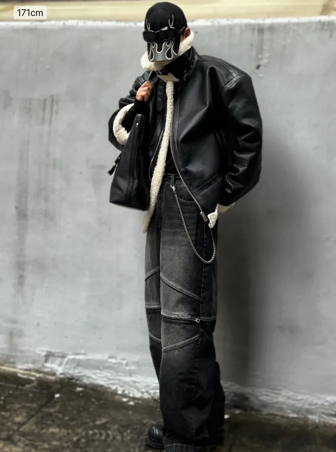 프라임먼트 드롭 숄더 에코 무스탕 판매합니다 블랙 레더 자켓 가죽 상품이미지4