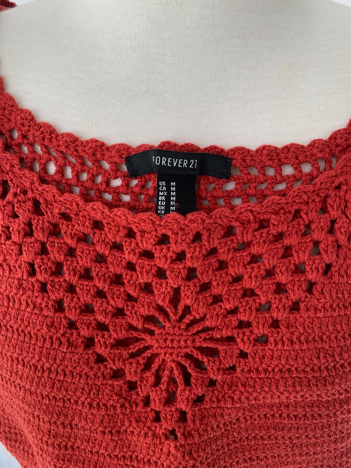 Forever 21 레드 크로셰 슬리브 니트 탑 상품이미지2