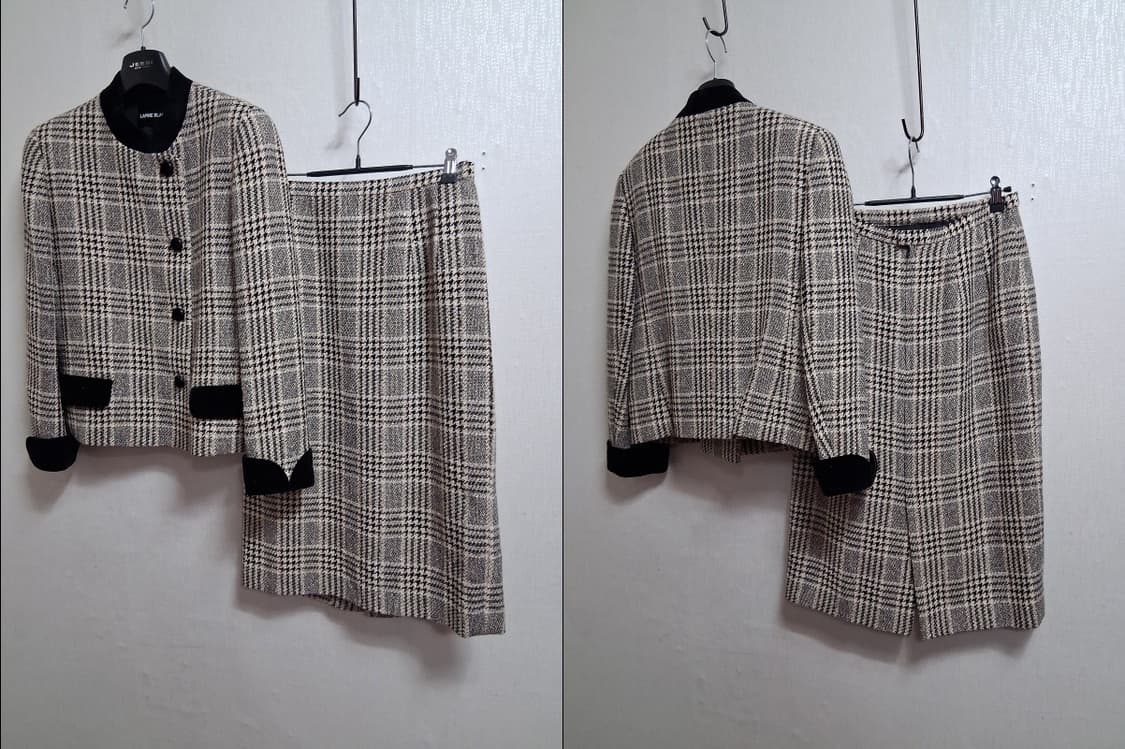 일본구제 LAPINE BLANCHE 벨벳배색버턴 금사체크 모직 상하투피스 상품이미지9