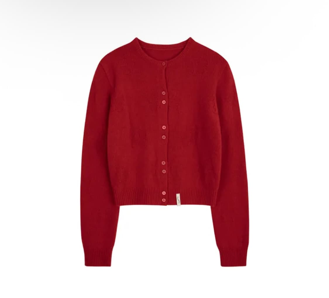 싱킹디퍼 이모지 자가드 U넥 가디건 레드 가디건 상품이미지1