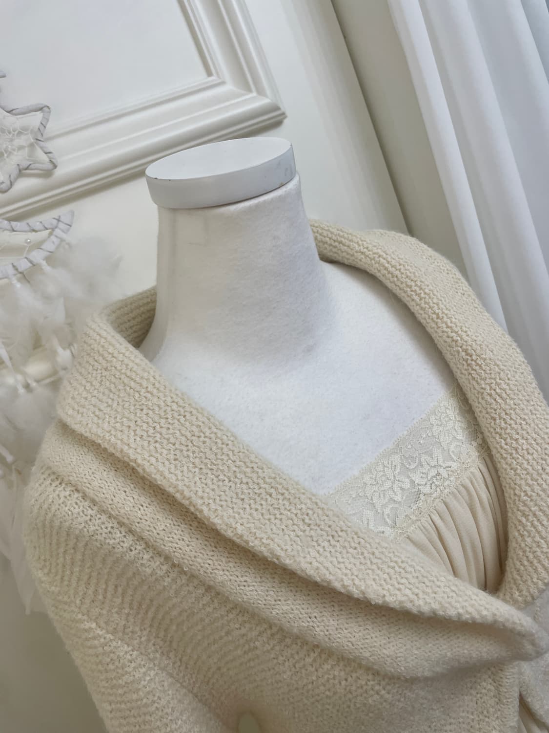 EF-DE ivory bow point collar cardigan 상품이미지8