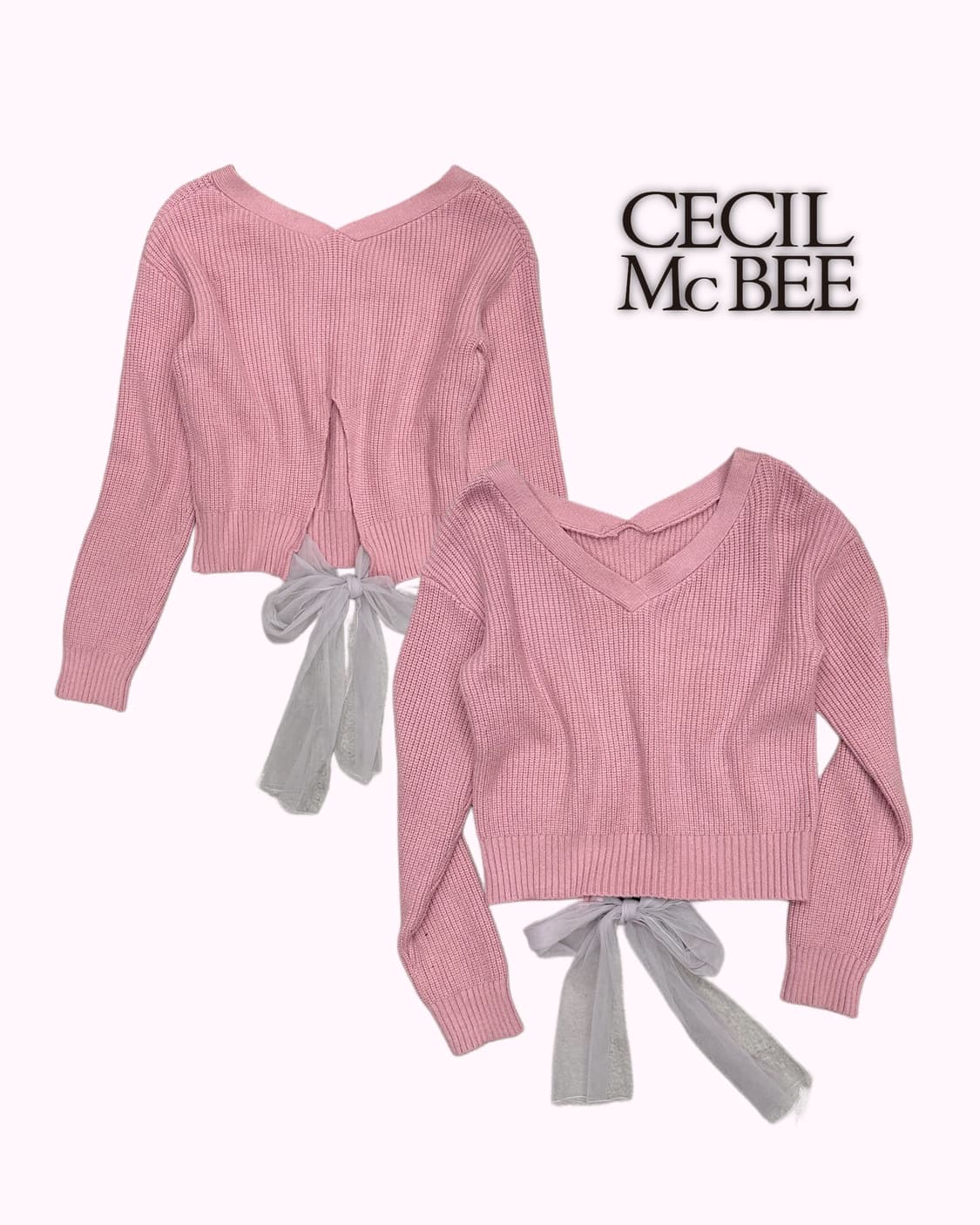 purple pink ribbon crop knit 상품이미지1