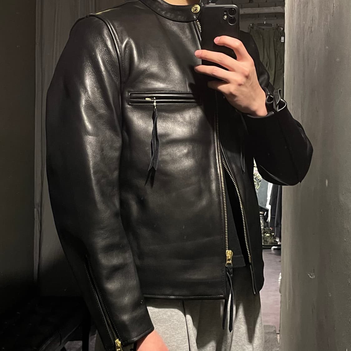CARPHEY 블랙 말가죽 금장버튼 펑크 락시크 라이더자켓 레더자켓 상품이미지2