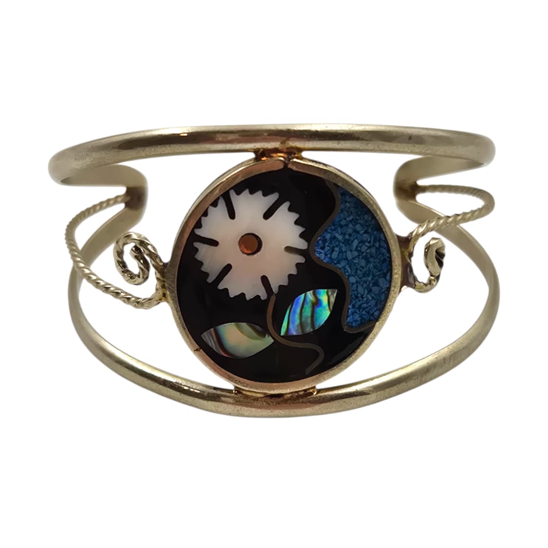 80s 멕시코 알파카 터키석 자개 플라워 뱅글 상품이미지1