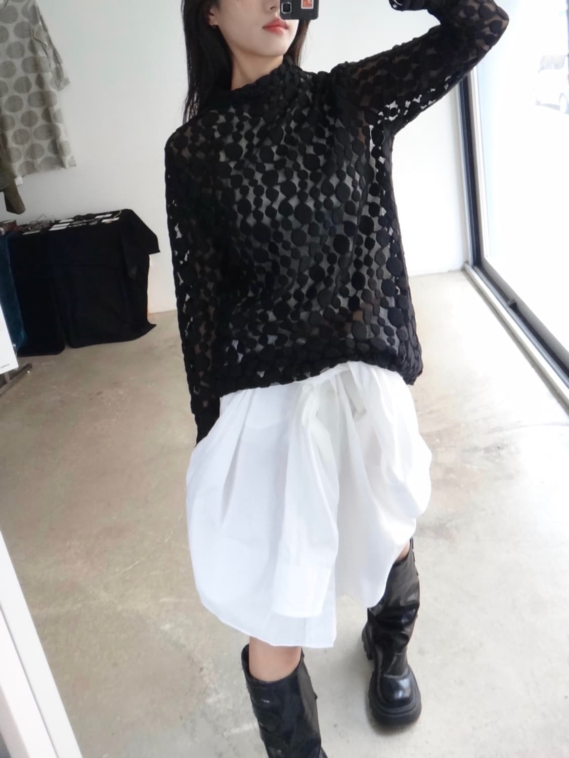 See - through dot layered top / black 상품이미지4