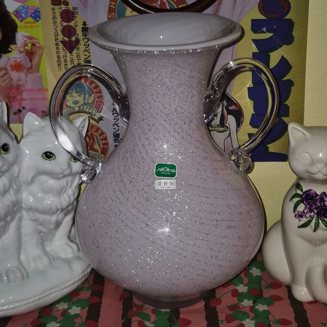 70s 이와츠 히네리 은박 핑크 귀달이 대형 꽃병 상품이미지7