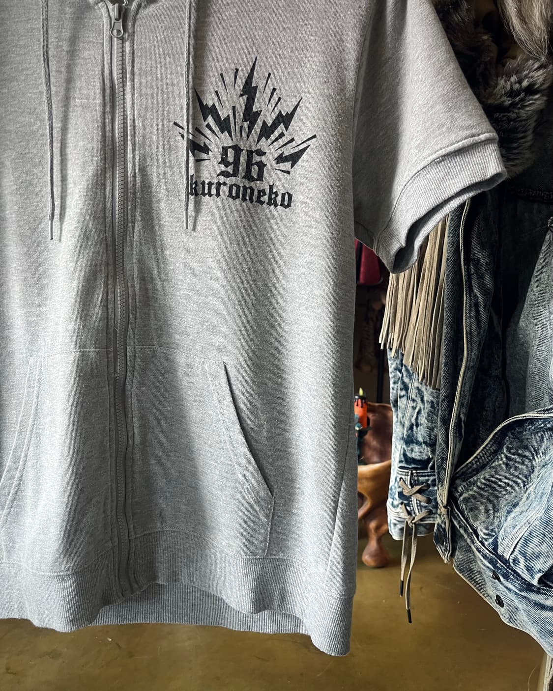 00s Kuroneko 1/2 Sleeve Y2K Hood Zip-up 상품이미지6
