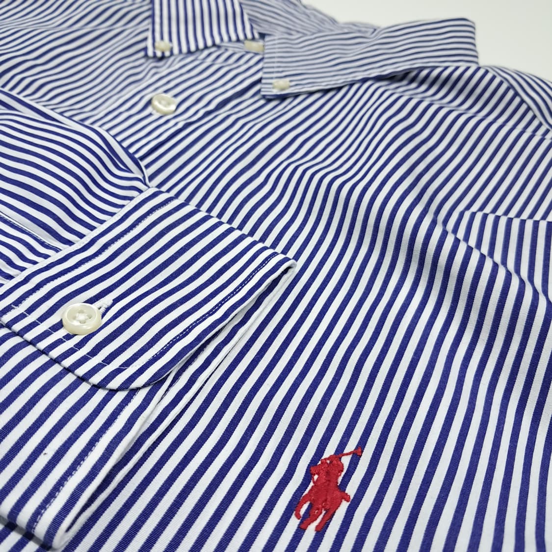 CK132 2XLT 폴로 코튼 로얄블루 스트라이프 레드포니 셔츠 남방 상품이미지4