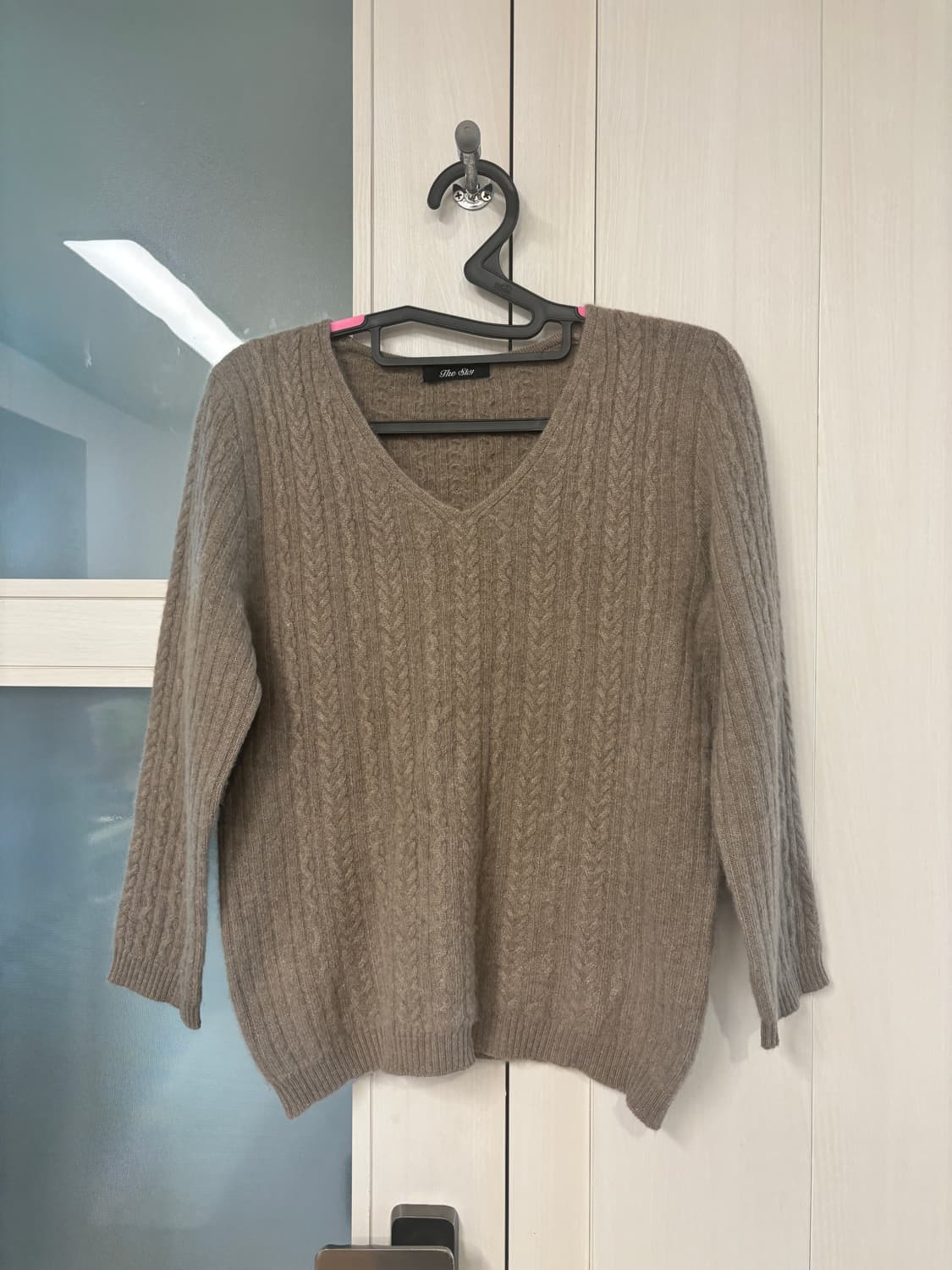 빈티지_브이넥 케이블 니트 브라운 캐시미어100 상품이미지1