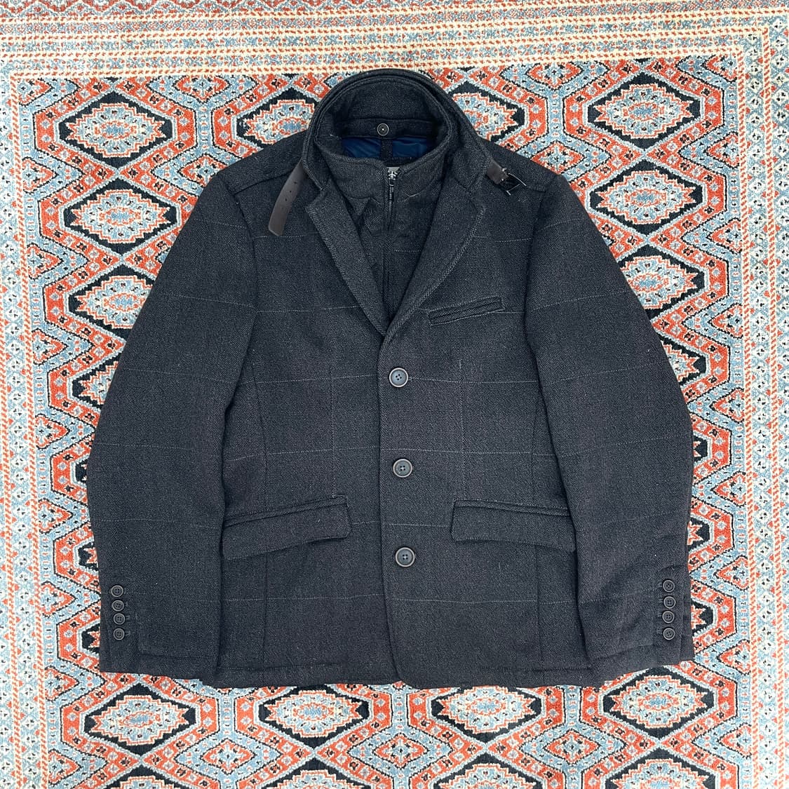 (택있는 새상품)BURTON 브라운 체크 울혼방 집업 버튼 자켓  상품이미지1