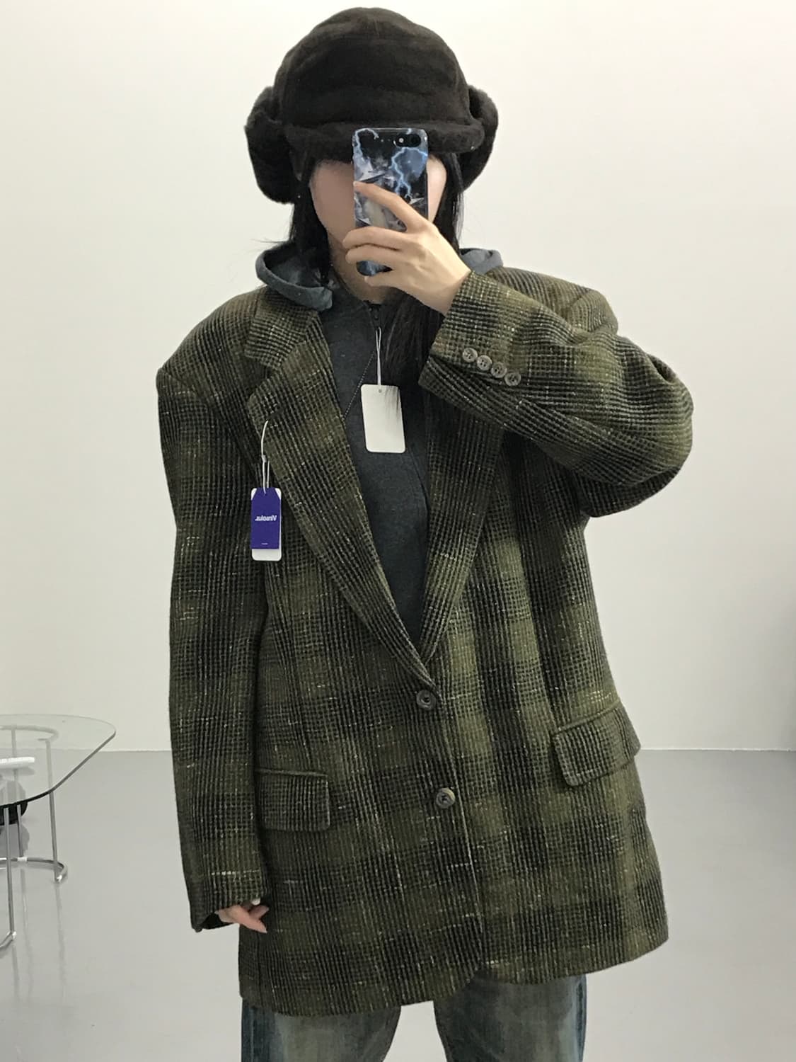 휴고보스 실크 울 체크 블레이저 상품이미지1