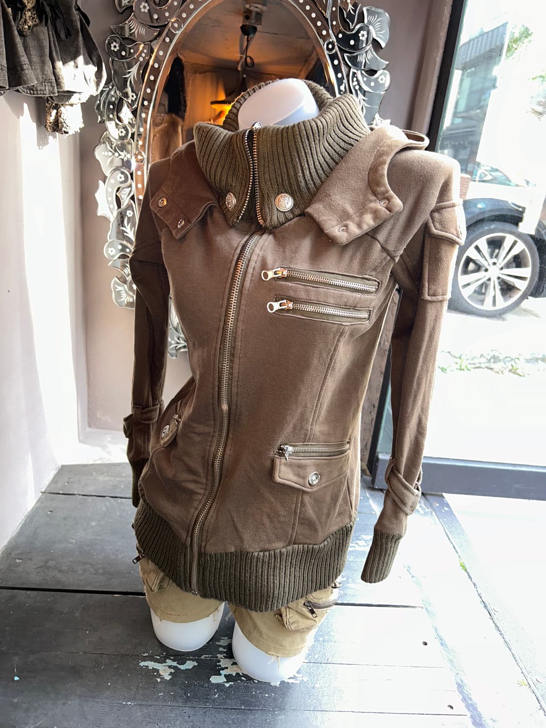 y2k 니트 소매넥 포인트 후드집업자켓 펑크갸루 상품이미지2