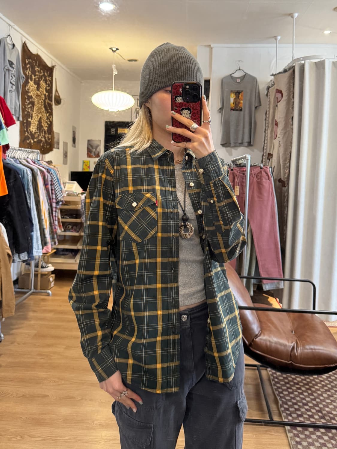 LEVIS 리바이스 카키 체크 셔츠(S) 상품이미지1