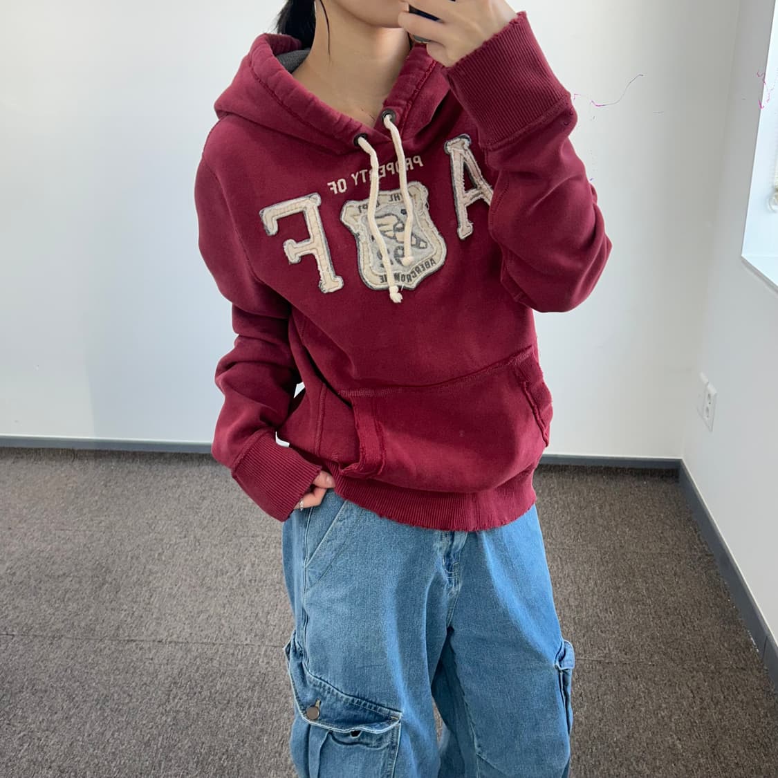 Abercrombie 아베크롬비 AF 로고 버건디 후드티 상품이미지2