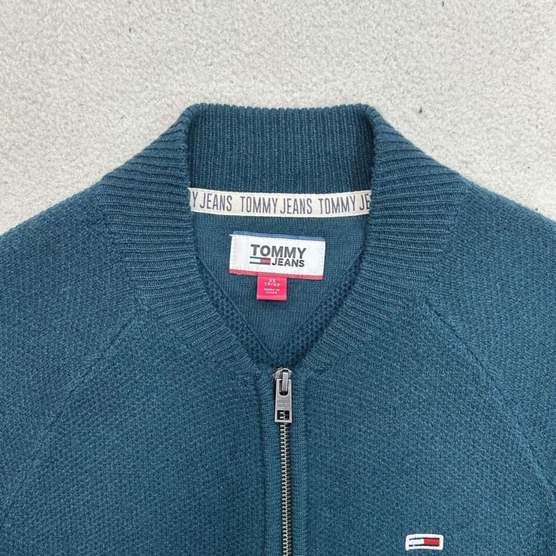 타미힐피거 그린 타미진스 로고 자수 블루종 니트 집업 가디건 XS 상품이미지4