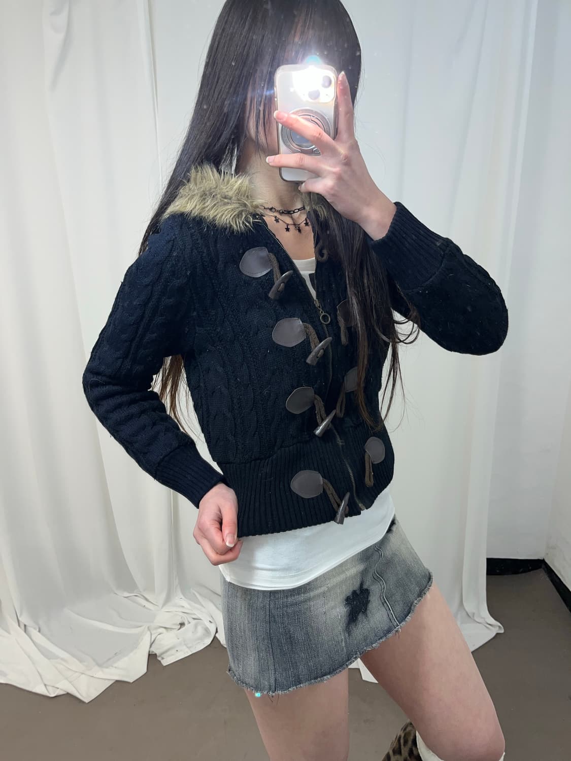 울프죠 꽈배기 니트 후드집업 상품이미지7