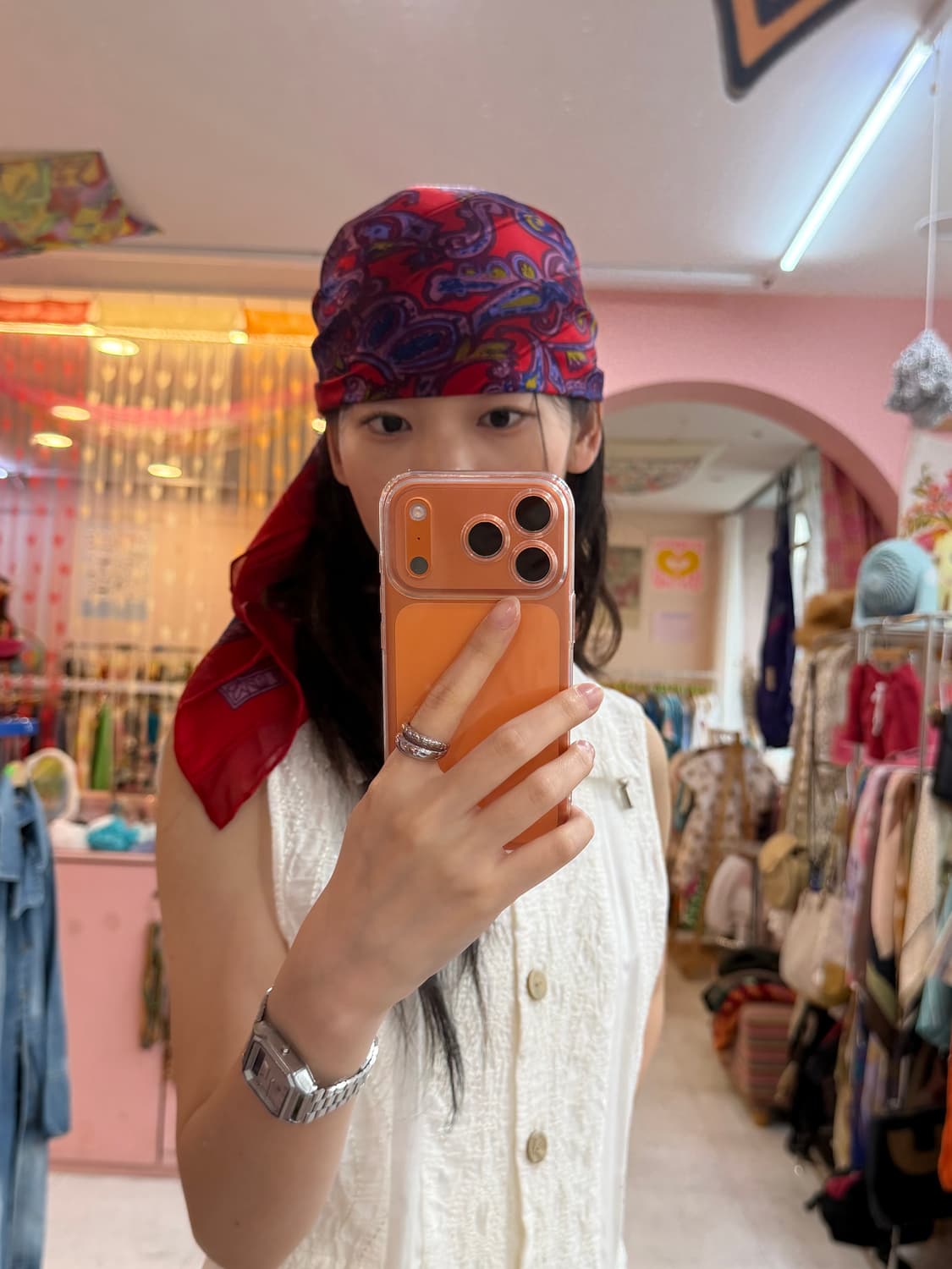 빈티지 인디안 패턴 레드 스카프 상품이미지3