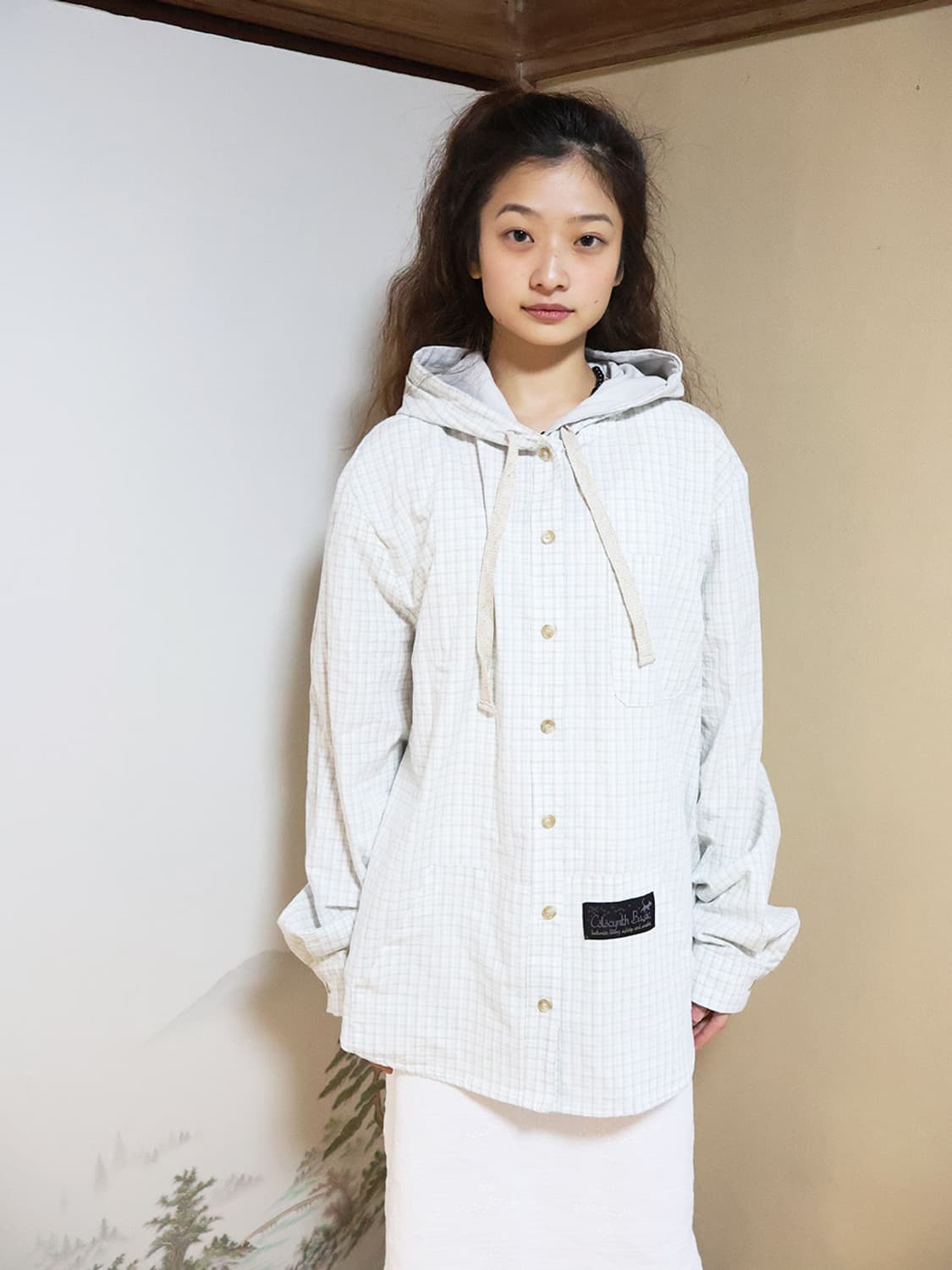 콜로신스 HARU HOODIE SHIRT LIGHT CHECK GREEN 상품이미지2