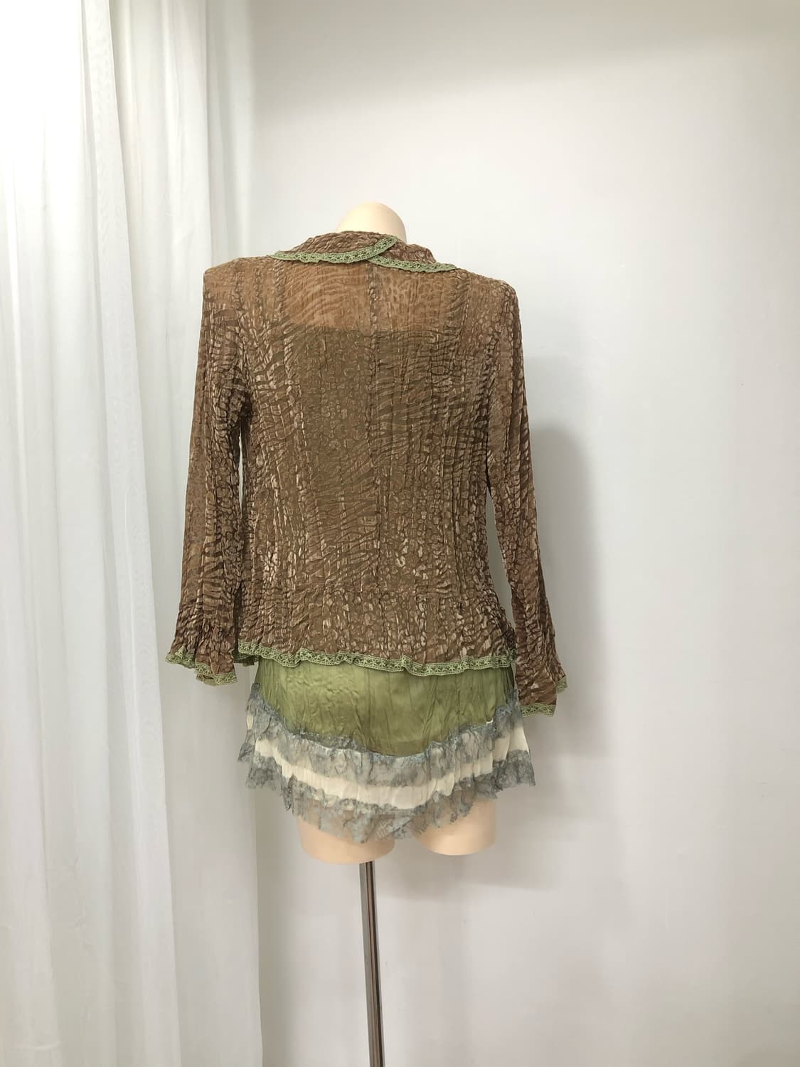 brown lace trimmed mesh cardigan 상품이미지4
