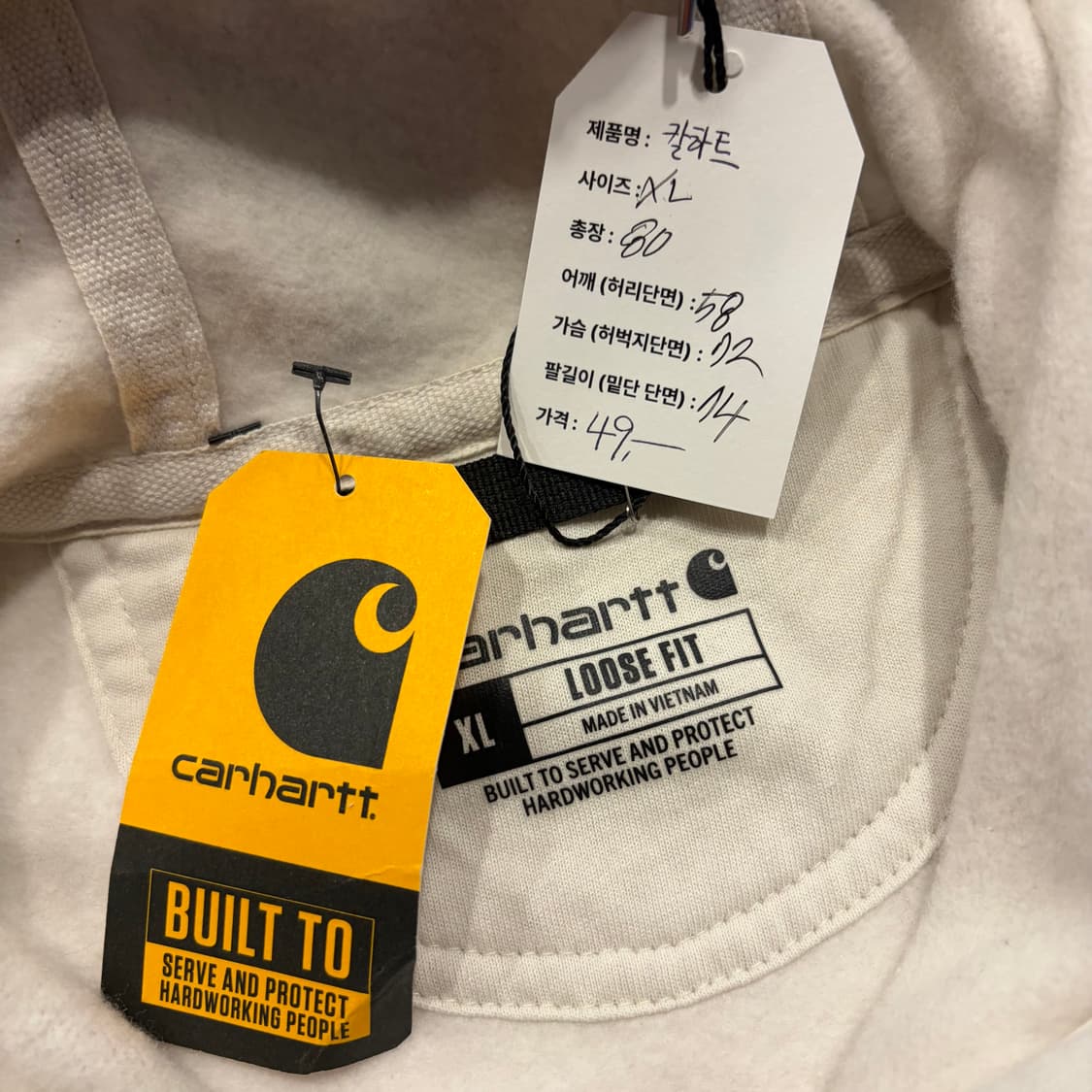 [XL] 칼하트 루즈핏 팔 로고 후드티 아이보리 새상품 C911 상품이미지5