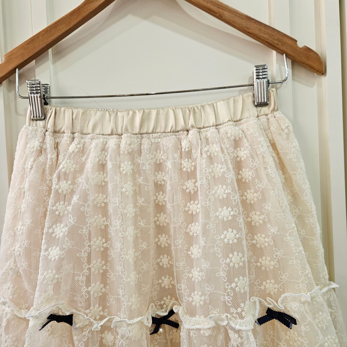 아이보리 레이스 리본 미니 스커트 상품이미지3
