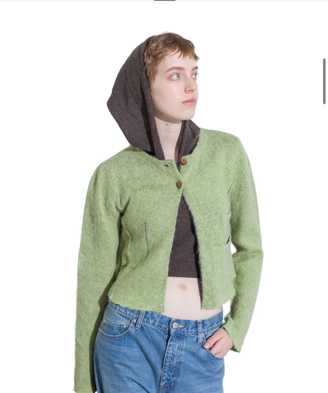 Perverze 우먼 리터치드 포켓 모헤어 블렌드 가디건 그린  상품이미지2