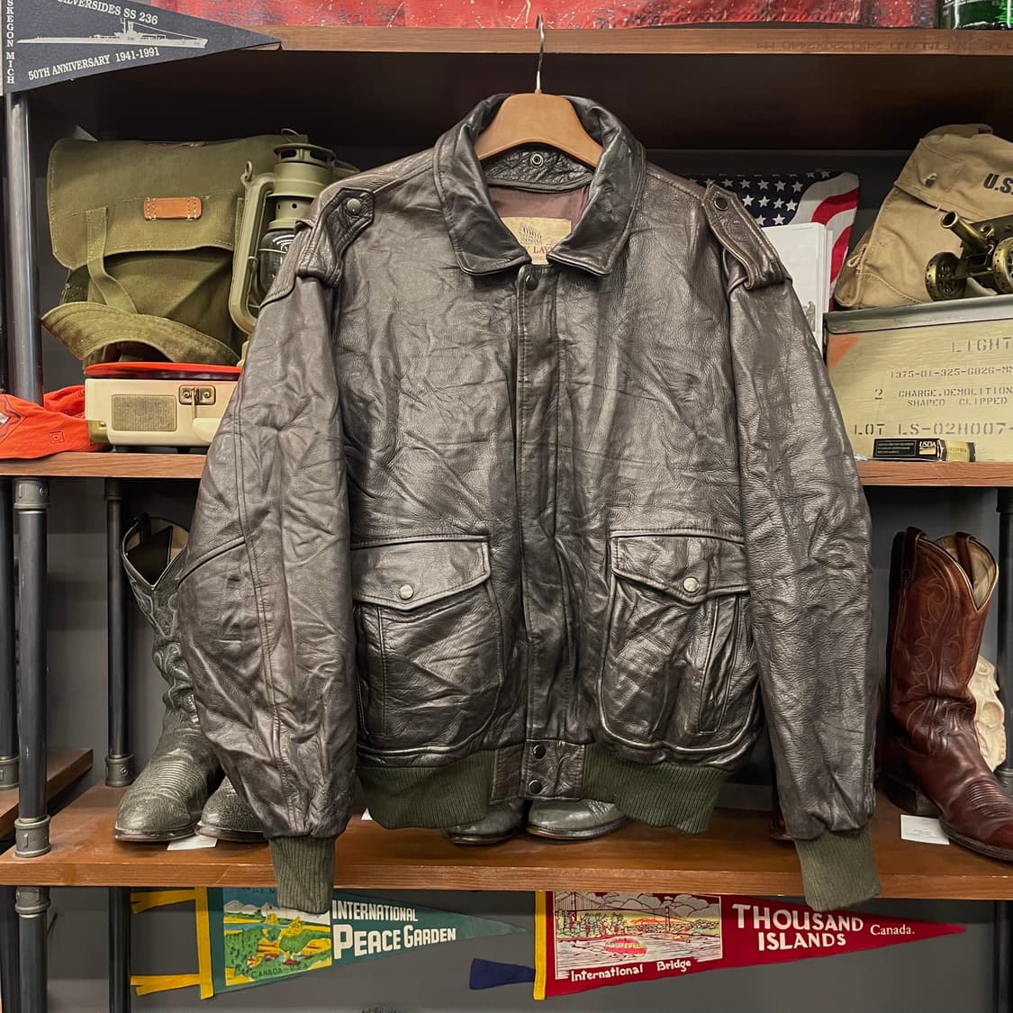 90s Harry Layne 레더 클로스 A2 리얼 레더 가죽 자켓 상품이미지1