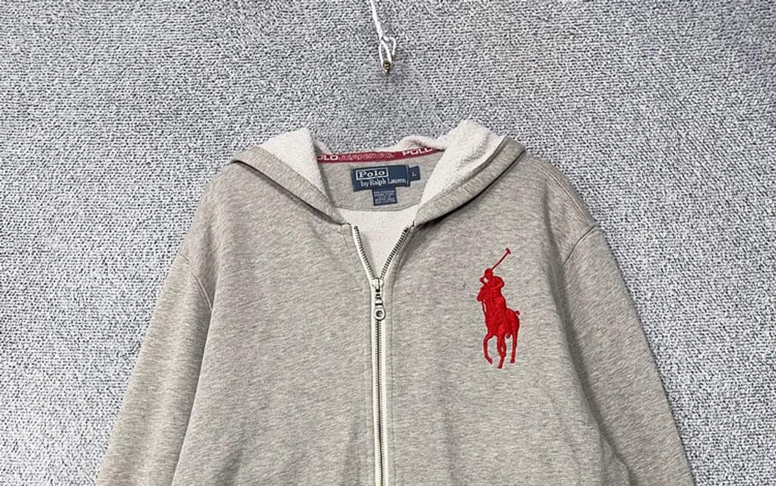 폴로 랄프로렌 빅포니 후드집업 그레이 핑크 로고 상품이미지3