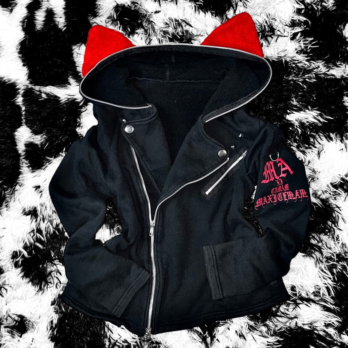 PUNK 네코미미 라이더 크롭 후드집업 상품이미지4