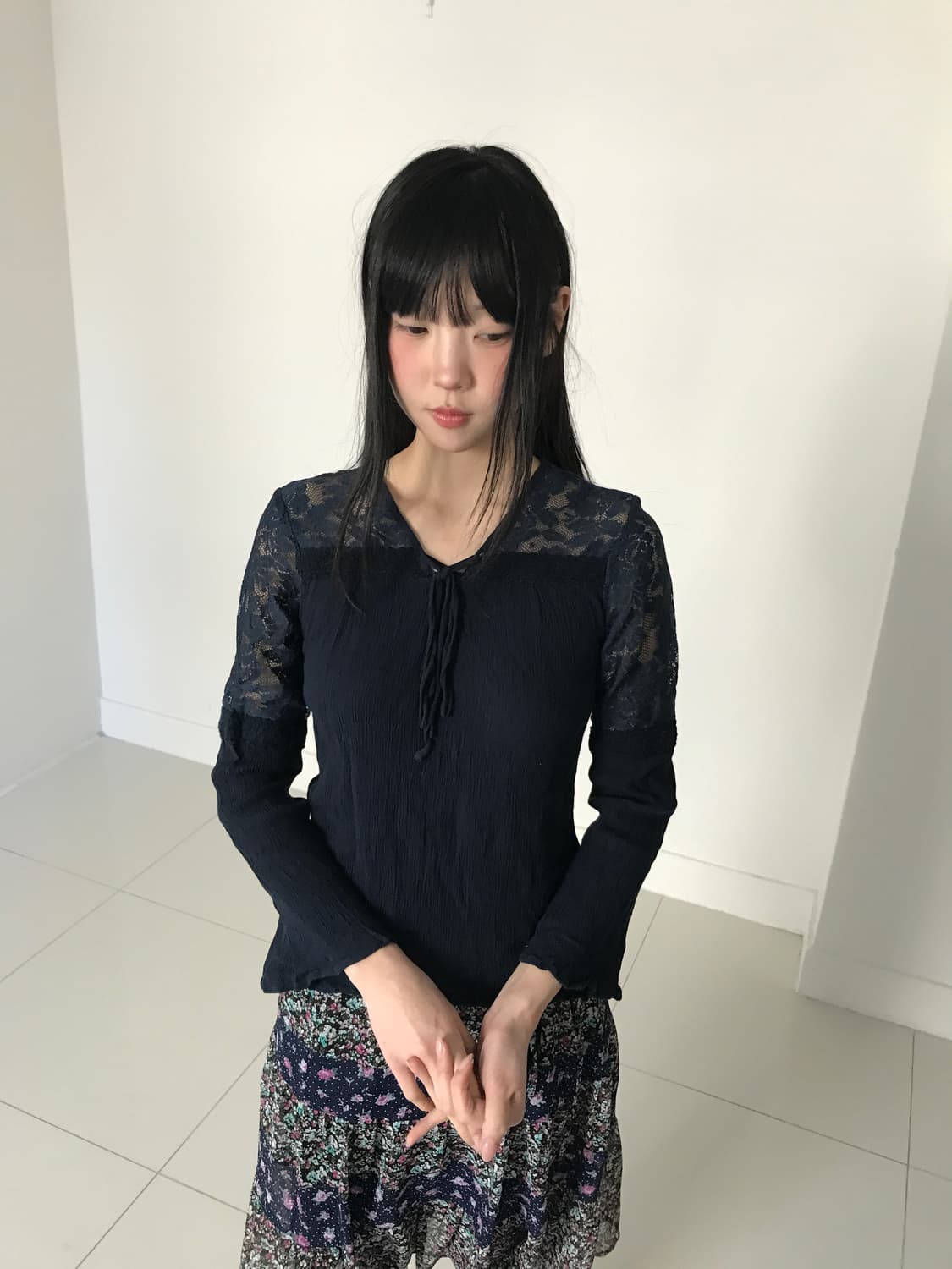 Lace ribbon blouse t 상품이미지4