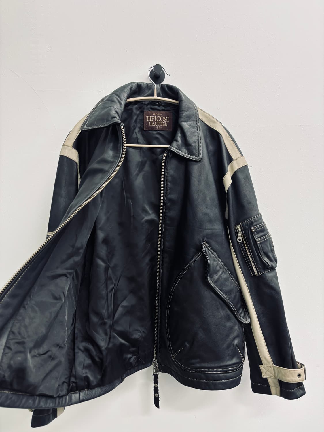 90s T&R 소가죽 레이싱 자수 레더 지켓 상품이미지2