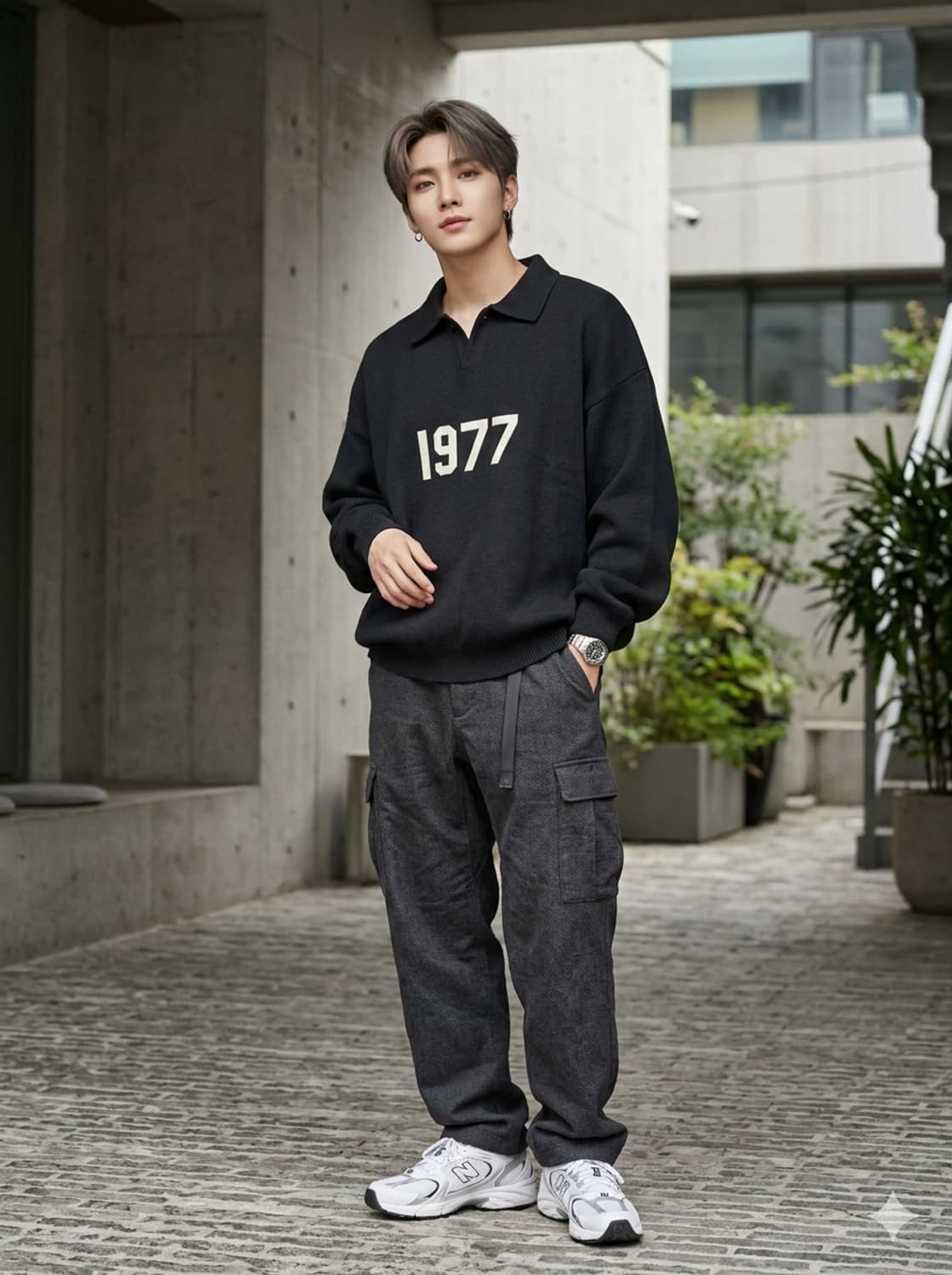 에센셜 피어오브갓 1977 니트 폴로 차콜 상품이미지1