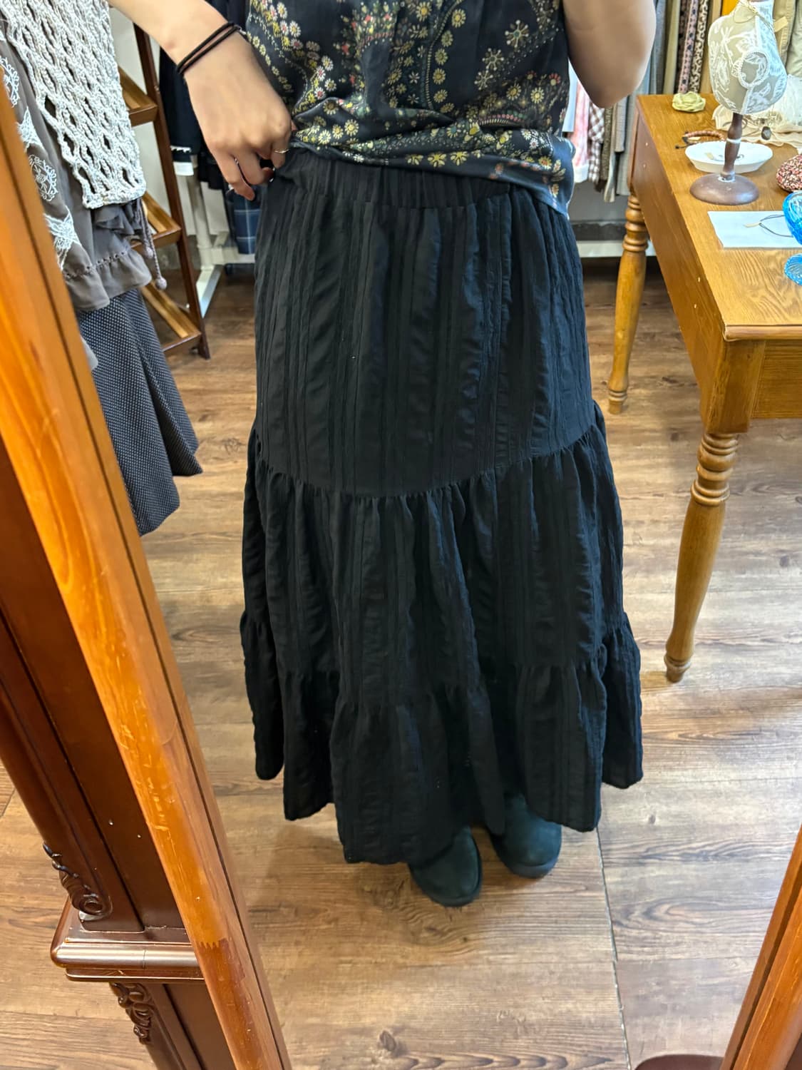 jpn vintage black ruffle long-skirt 상품이미지2