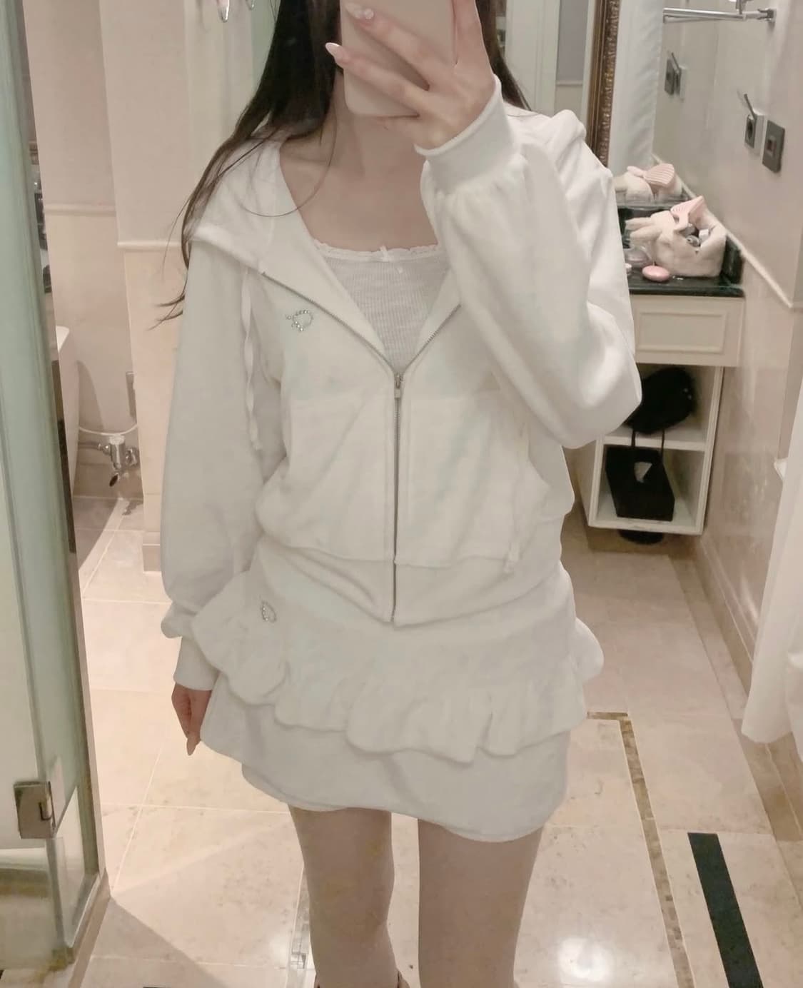 위스페어리 Blush Velour Hoodie Zip-Up 스커트 세트 상품이미지1