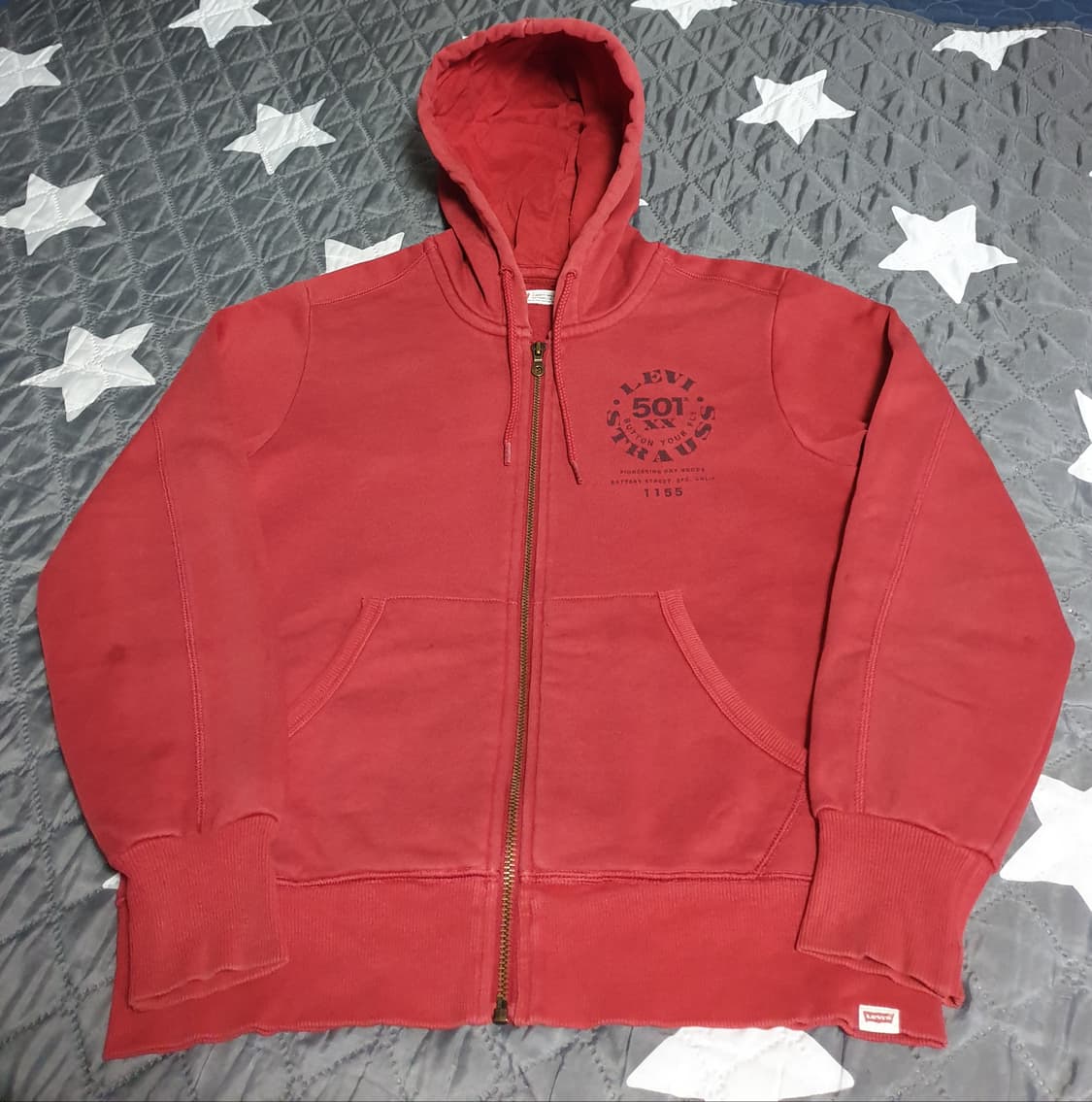 리바이스 워싱 클래식 501 기모 후드집업 빈티지레드 (S) 상품이미지1