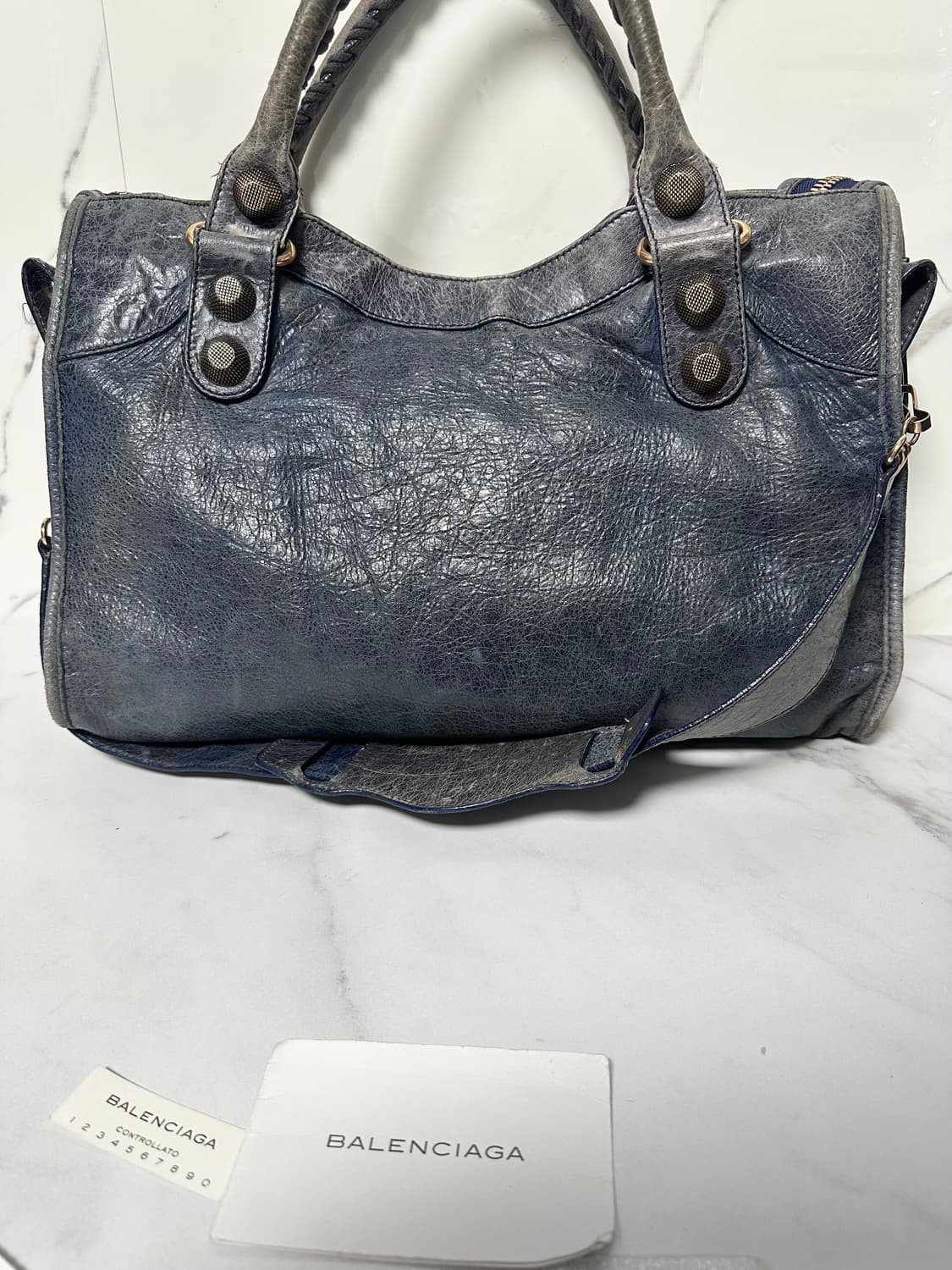 [A 정품] 발렌시아가 자이언트 시티 모터백 블루 카키그레이 상품이미지6