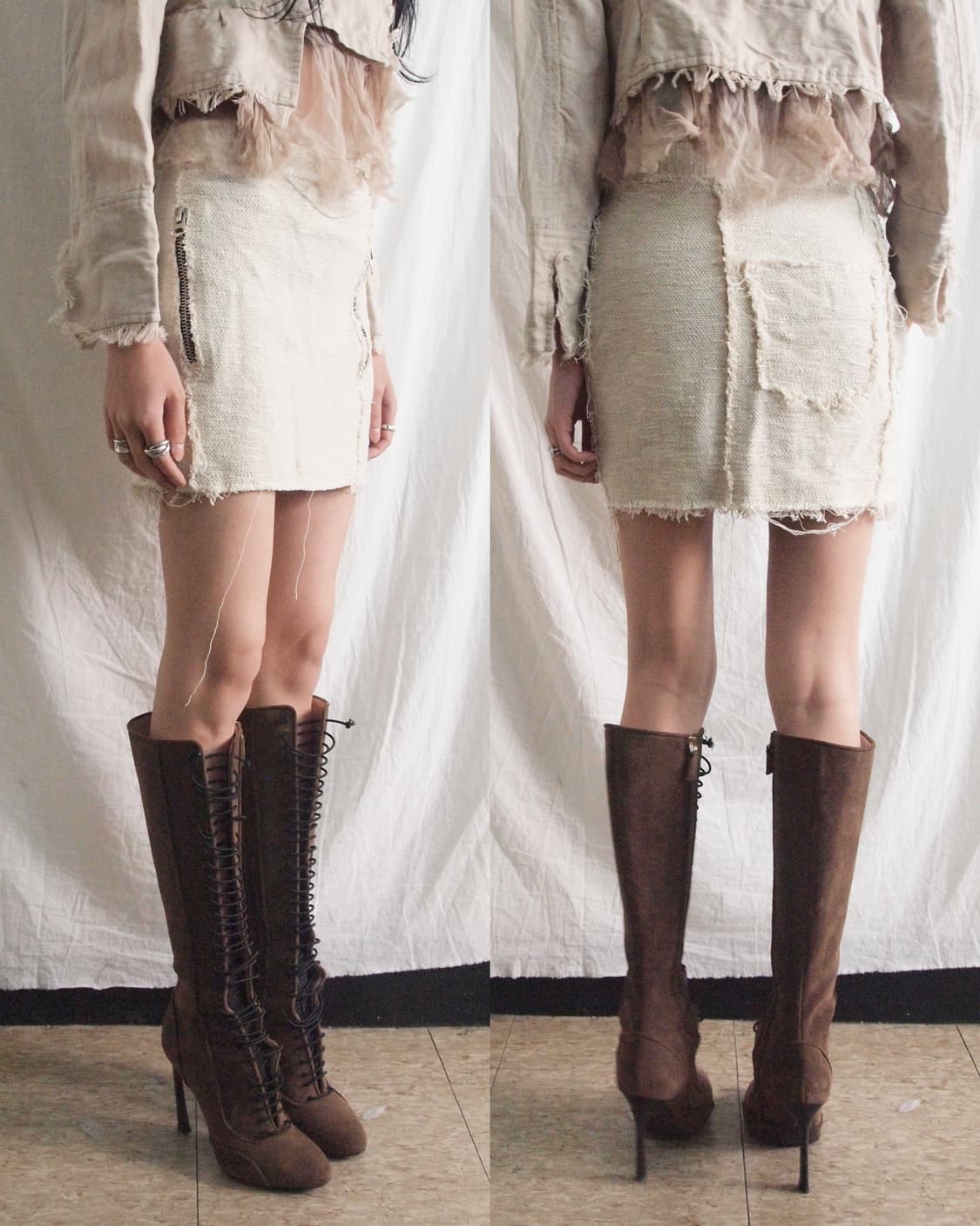 아크네 스튜디오 사이드지퍼 그런지 트위드 미니스커트 상품이미지2