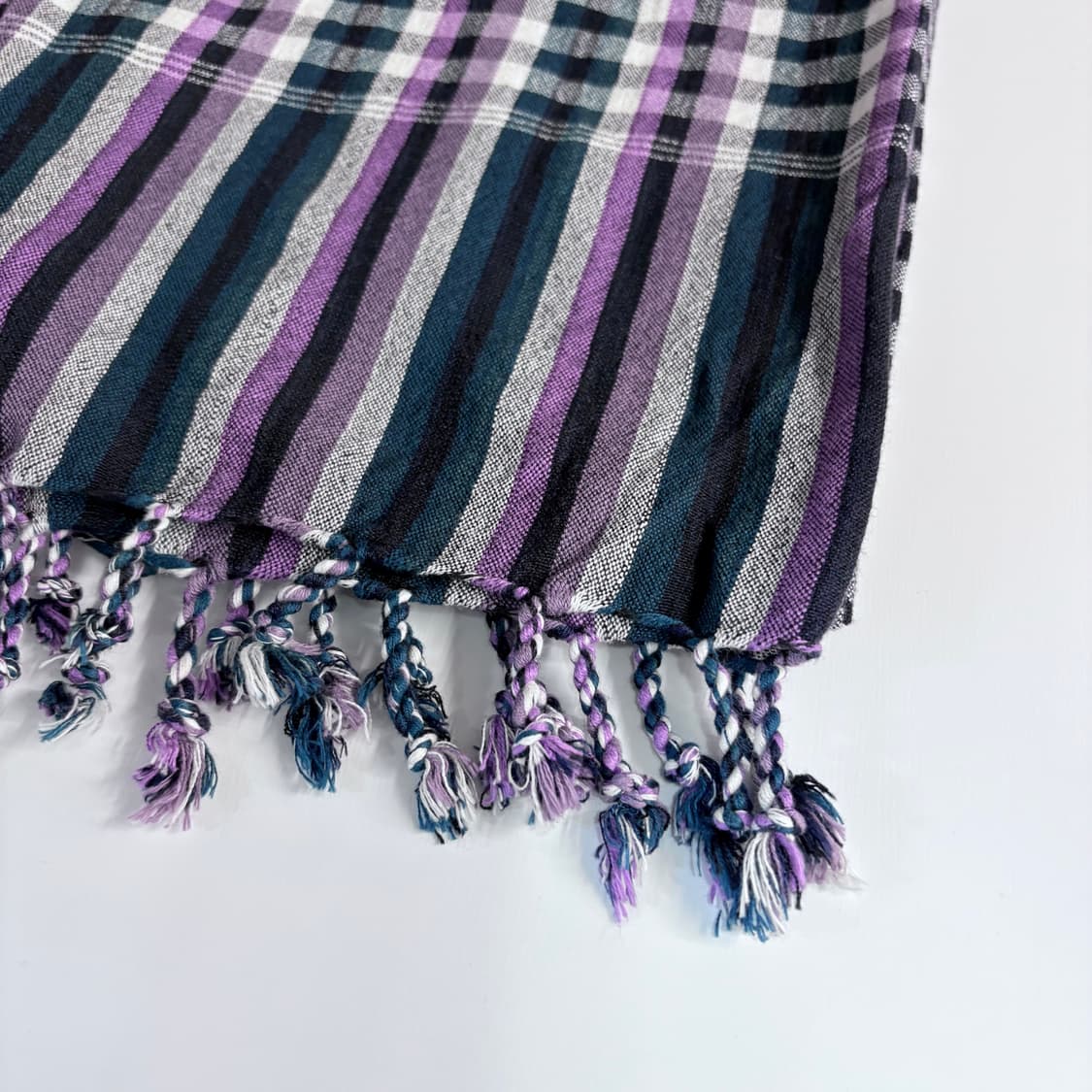 체크 스트라이프 코튼 태슬 머플러  상품이미지4