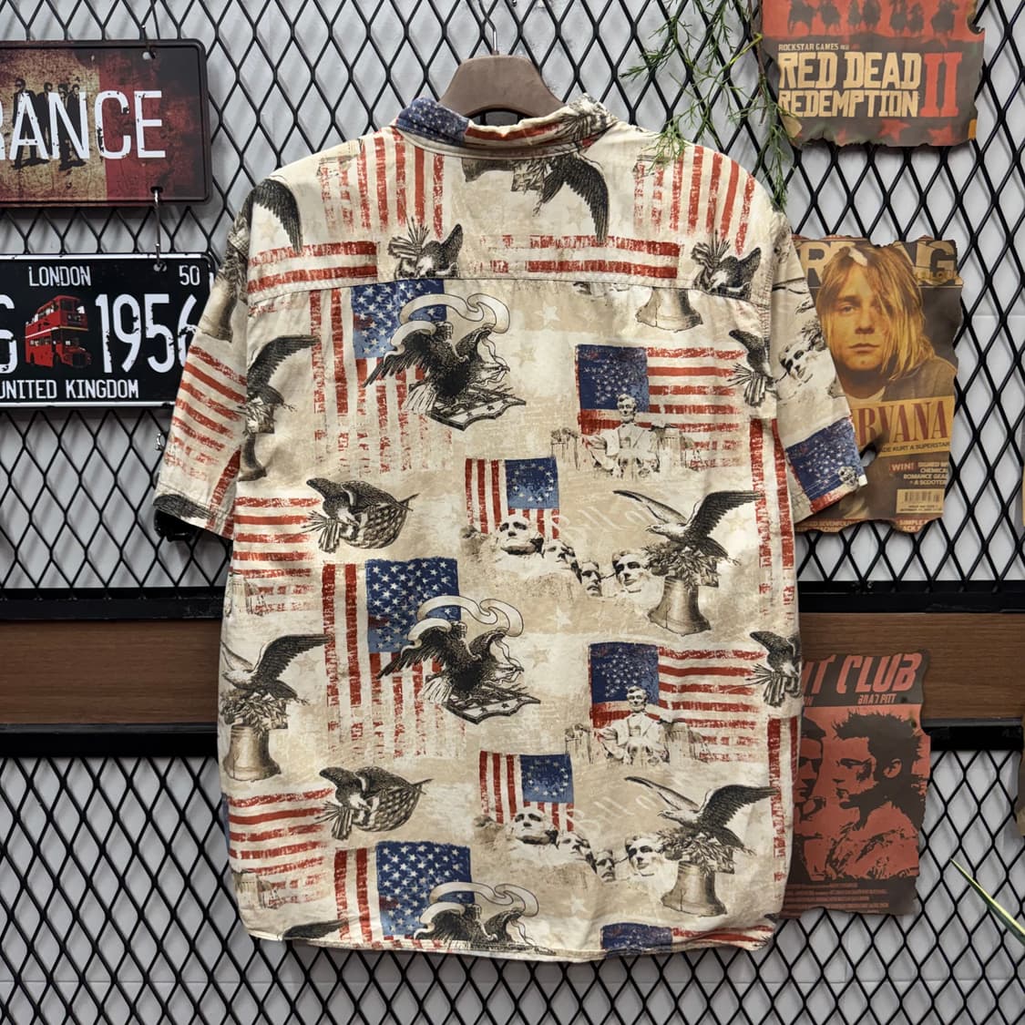 00s USA VINTAGE 반팔 셔츠 전후면 성조기 프린팅 아이보리 상품이미지2