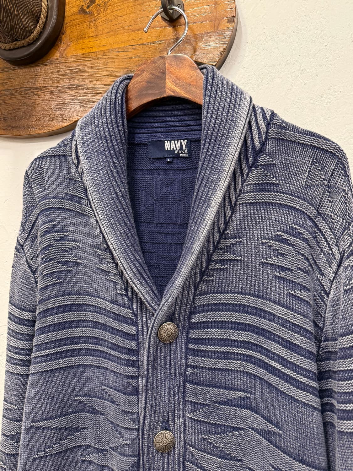 L) NAVY Cotton Shawl Collar Cardigan 상품이미지3