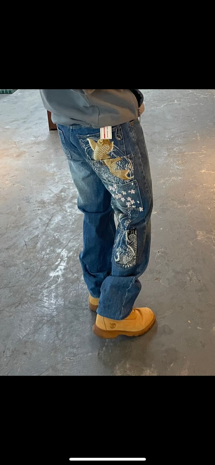 카라쿠리 자수 오리엔탈 데님 팬츠 H1552 상품이미지1