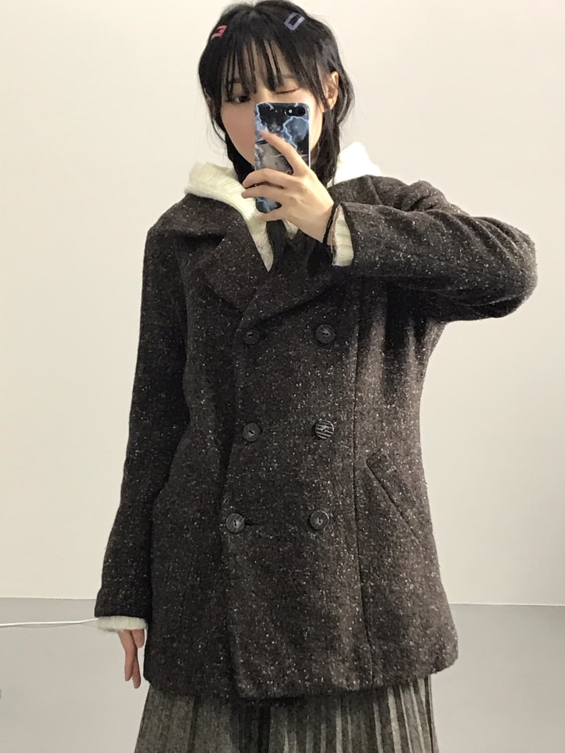 Brown Tweed Double Wool Coat 상품이미지3