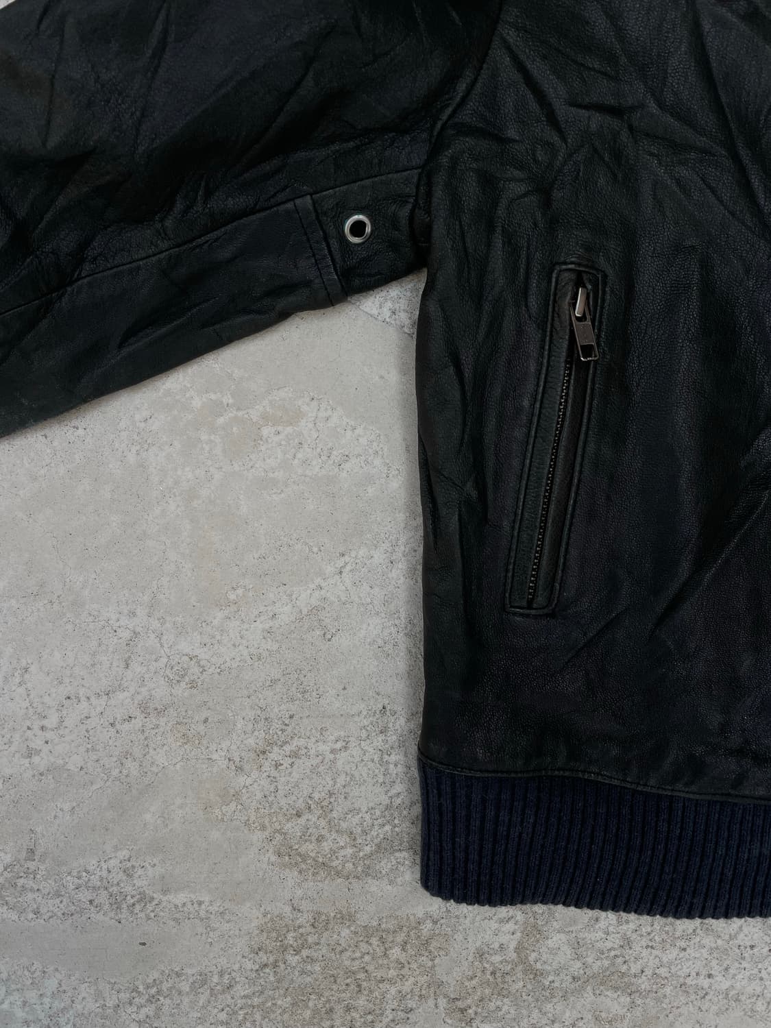 빈티지 레더 하이넥 블루종 상품이미지3