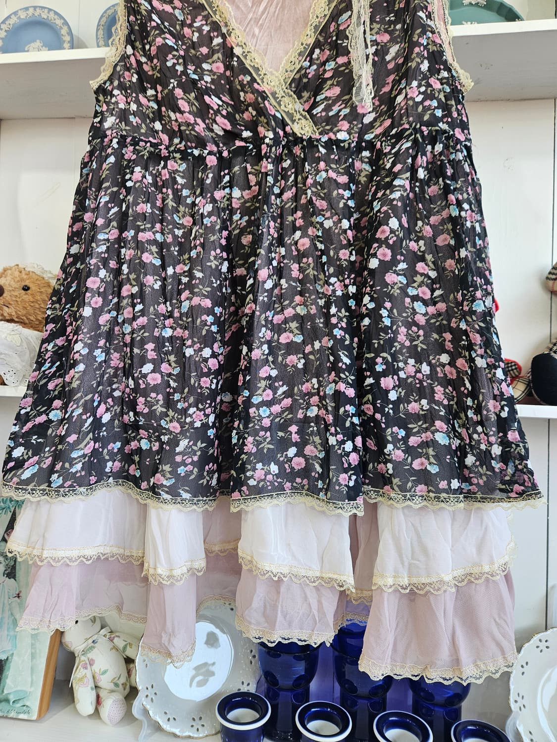 플라워 레이어드 캉캉 쉬폰 원피스 상품이미지4